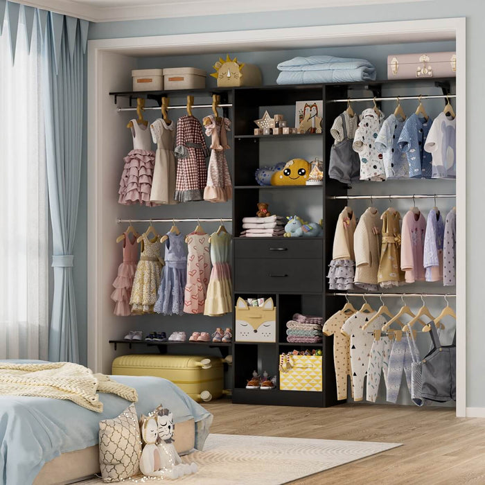 8FT Closet Organizer System with Wooden Drawers and Shelf Towers