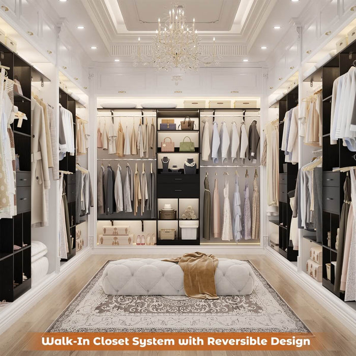 8FT Closet Organizer System with Wooden Drawers and Shelf Towers