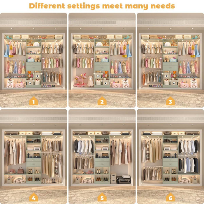 8FT Closet Organizer System with Wooden Drawers and Shelf Towers