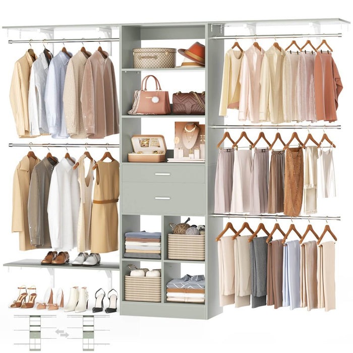 8FT Closet Organizer System with Wooden Drawers and Shelf Towers