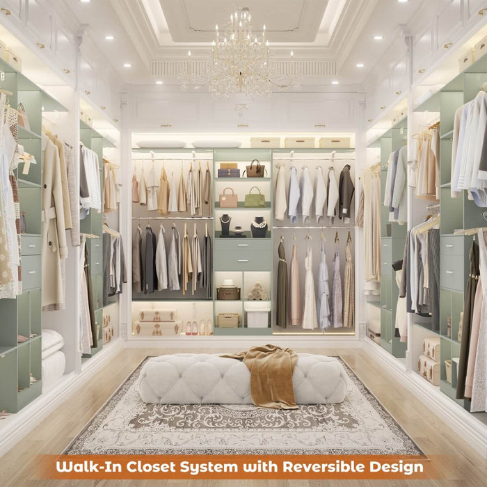 8FT Closet Organizer System with Wooden Drawers and Shelf Towers