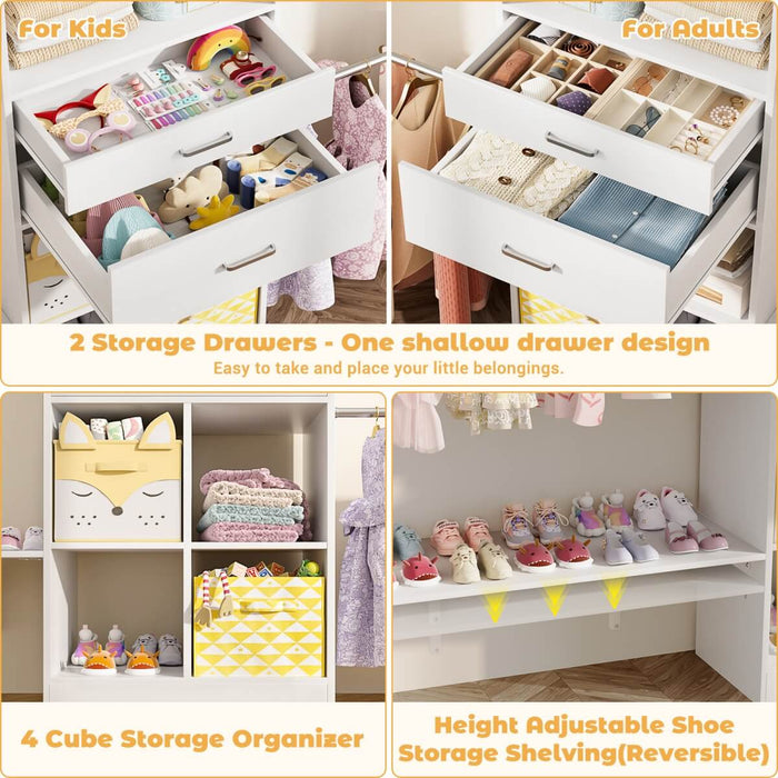 8FT Closet Organizer System with Wooden Drawers and Shelf Towers