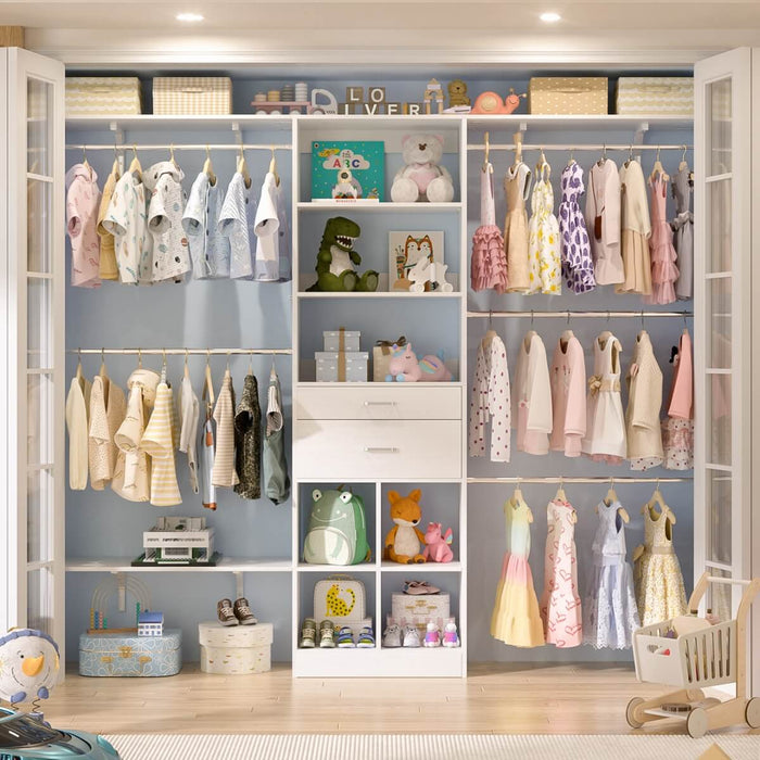 8FT Closet Organizer System with Wooden Drawers and Shelf Towers