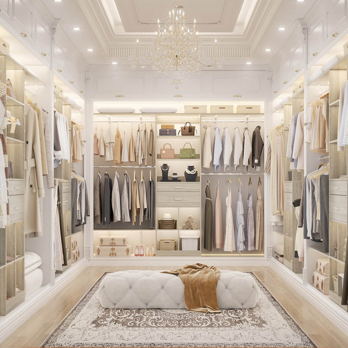 8FT Closet Organizer System with Wooden Drawers and Shelf Towers