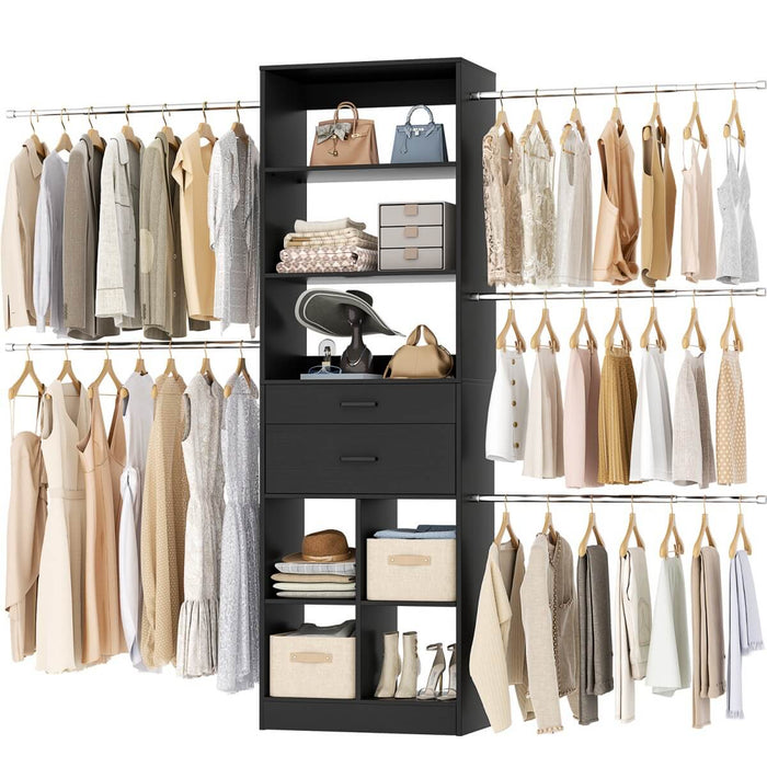 4-8 FT Closet Organizer Tower with 2 Wooden Drawers and Shelves