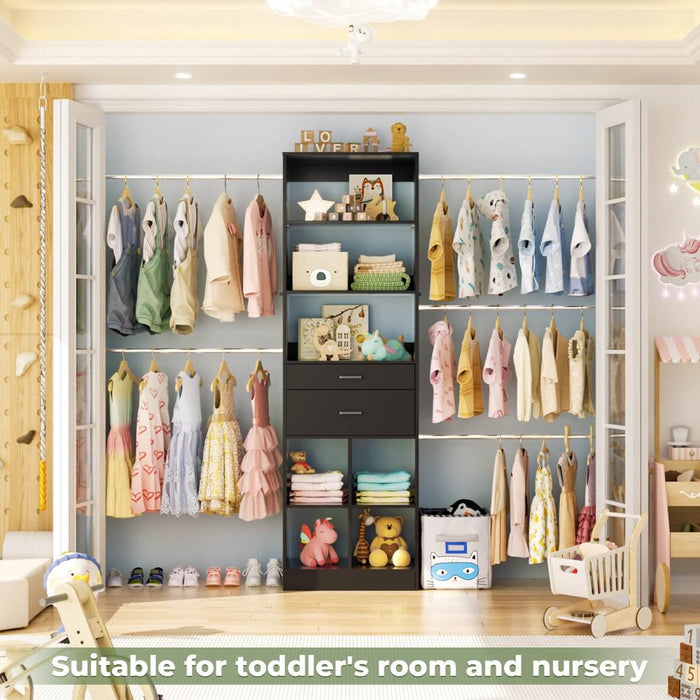 4-8 FT Closet Organizer Tower with 2 Wooden Drawers and Shelves