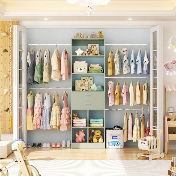 4-8 FT Closet Organizer Tower with 2 Wooden Drawers and Shelves