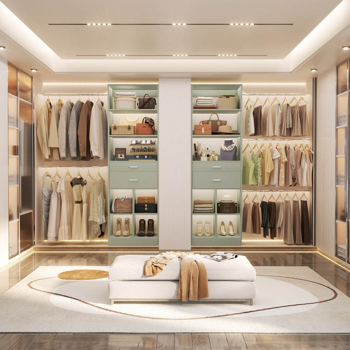 4-8 FT Closet Organizer Tower with 2 Wooden Drawers and Shelves