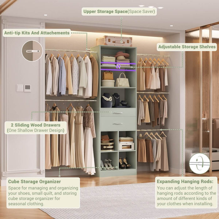 4-8 FT Closet Organizer Tower with 2 Wooden Drawers and Shelves