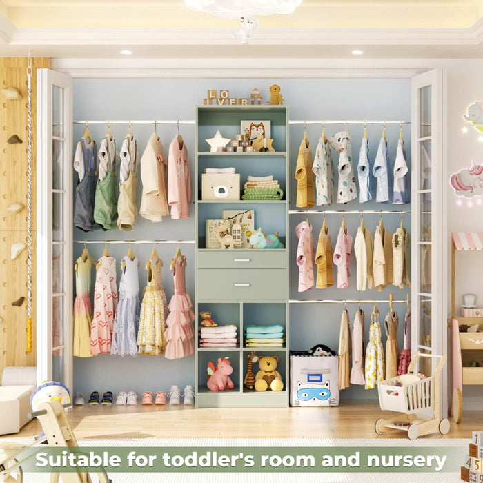 4-8 FT Closet Organizer Tower with 2 Wooden Drawers and Shelves