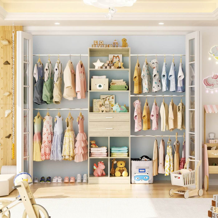 4-8 FT Closet Organizer Tower with 2 Wooden Drawers and Shelves