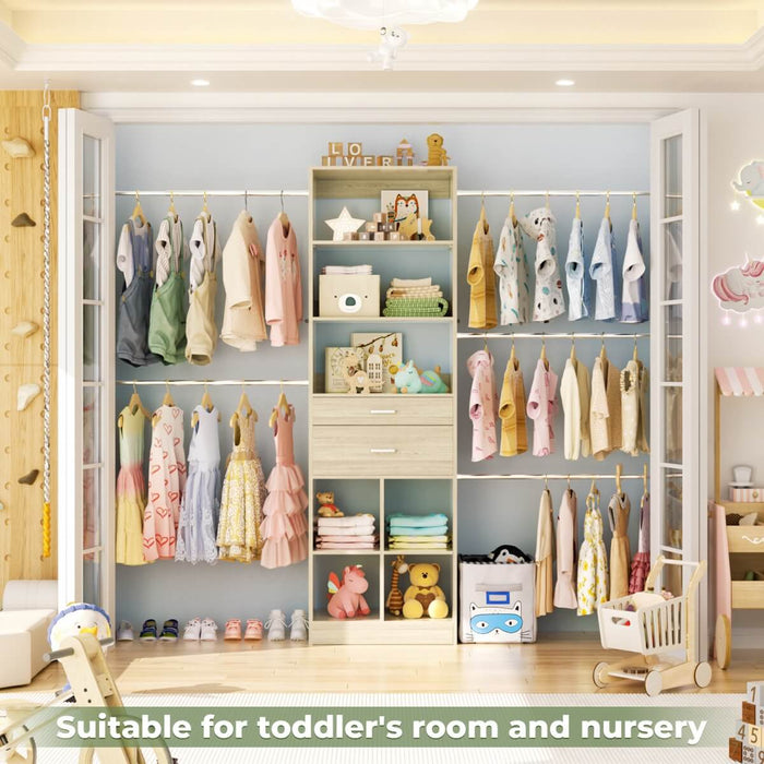 4-8 FT Closet Organizer Tower with 2 Wooden Drawers and Shelves