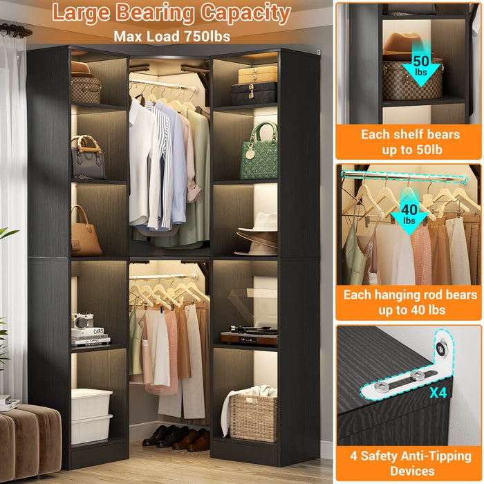 40'' Corner Closet System with 2 Hanging Rods & 12 Storage Shelves, 6-Tier Walk in Closet Organizer