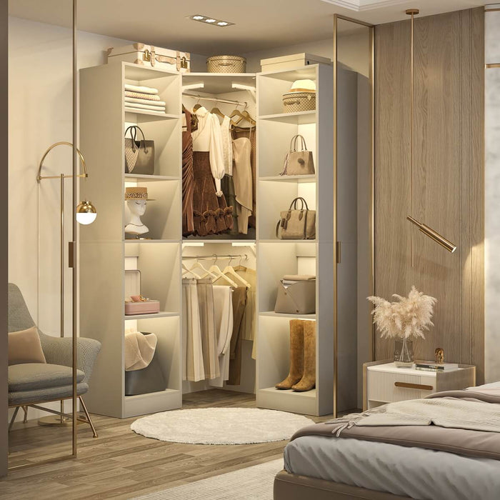 40'' Corner Closet System with 2 Hanging Rods & 12 Storage Shelves, 6-Tier Walk in Closet Organizer