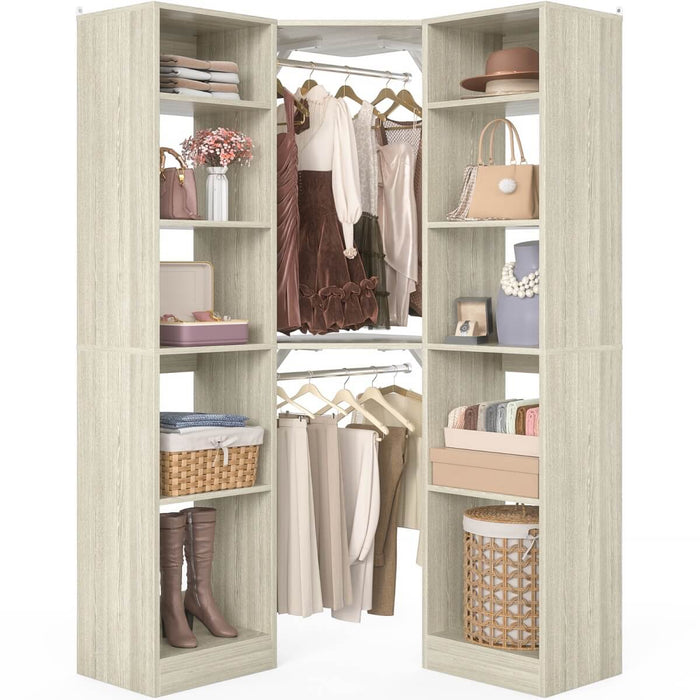 40'' Corner Closet System with 2 Hanging Rods & 12 Storage Shelves, 6-Tier Walk in Closet Organizer
