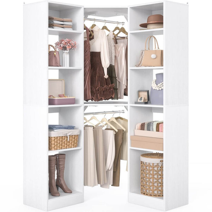 40'' Corner Closet System with 2 Hanging Rods & 12 Storage Shelves, 6-Tier Walk in Closet Organizer