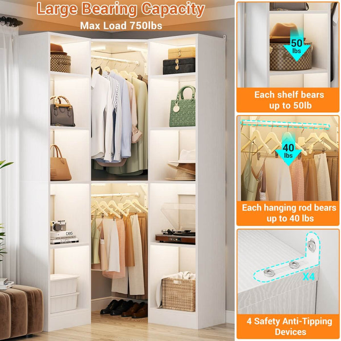 40'' Corner Closet System with 2 Hanging Rods & 12 Storage Shelves, 6-Tier Walk in Closet Organizer