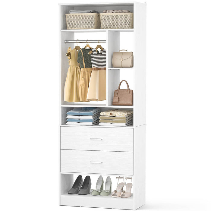 24'' Freestanding Closet System with 2 Wooden Drawers, 6 Shelves, & Hanging Rod