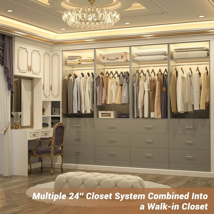 2FT Freestanding Walk in Closet System with 3 Wooden Drawers, Hanging Rod & Shelves