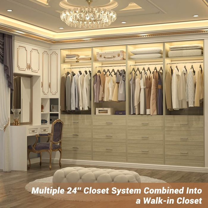 2FT Freestanding Walk in Closet System with 3 Wooden Drawers, Hanging Rod & Shelves
