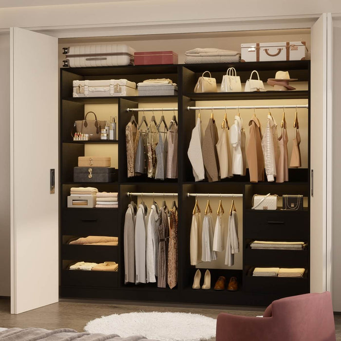 72 Inch Closet System With 6 Drawers And 4 Rods