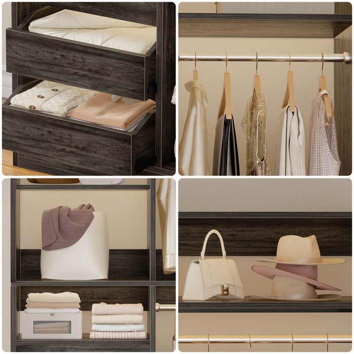 72 Inch Closet System With 6 Drawers And 4 Rods