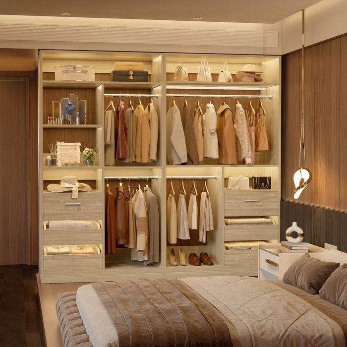 72 Inch Closet System With 6 Drawers And 4 Rods