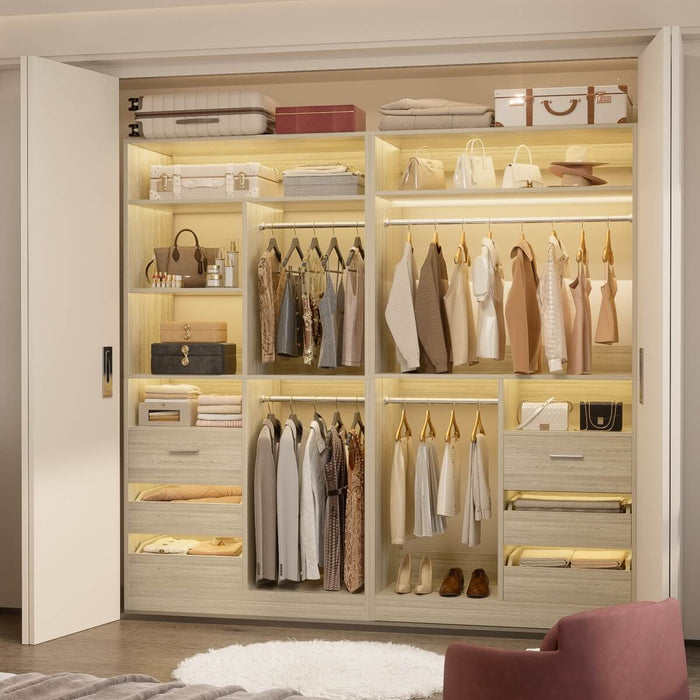 72 Inch Closet System With 6 Drawers And 4 Rods