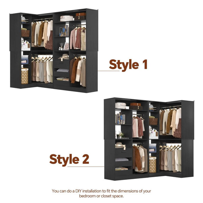 72 Inch Walk In Closet System with 3 Drawers and 4 Rods