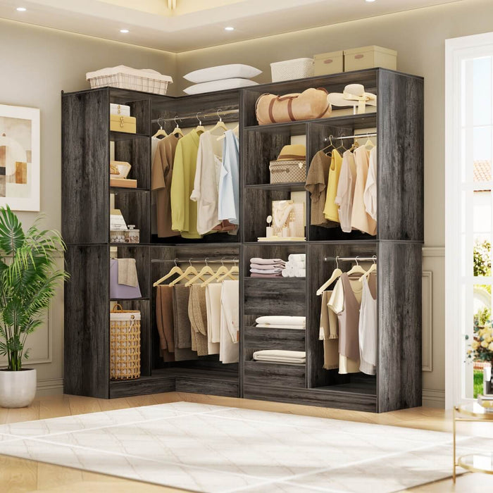 72 Inch Walk In Closet System with 3 Drawers and 4 Rods