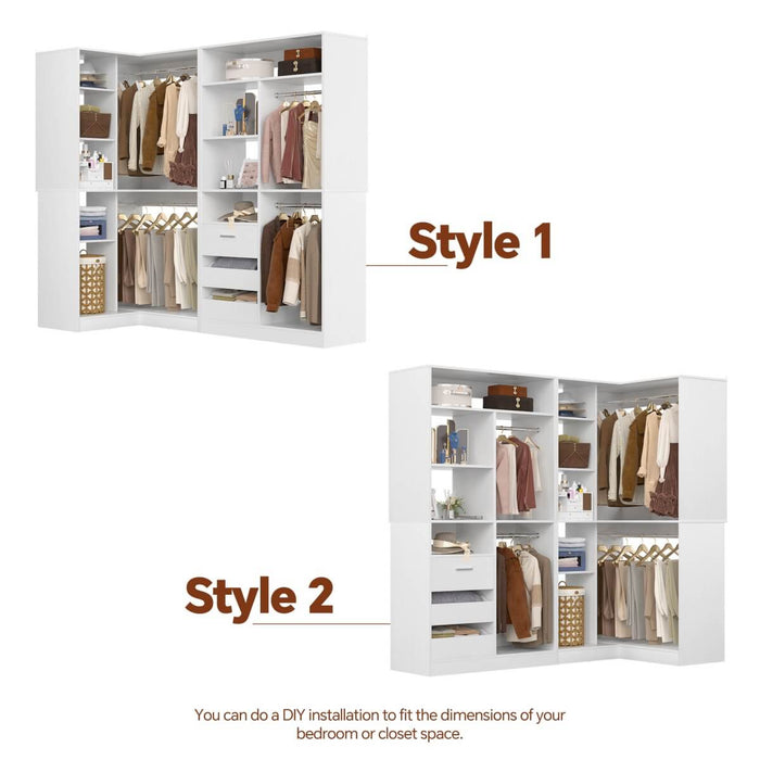 72 Inch Walk In Closet System with 3 Drawers and 4 Rods