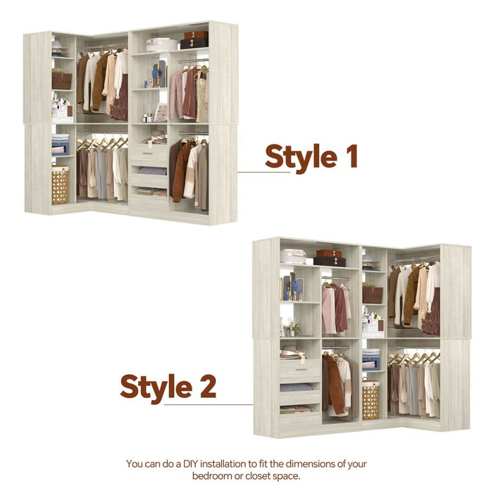 72 Inch Walk In Closet System with 3 Drawers and 4 Rods