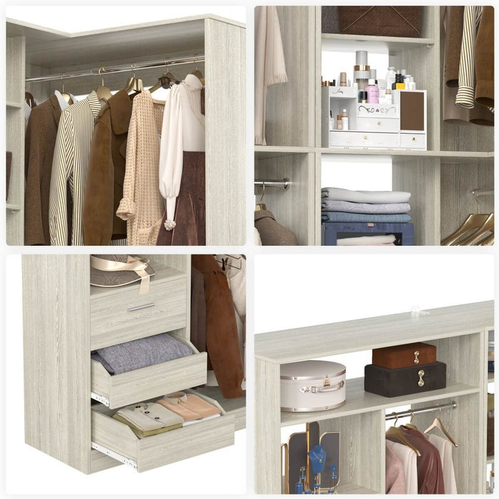 72 Inch Walk In Closet System with 3 Drawers and 4 Rods