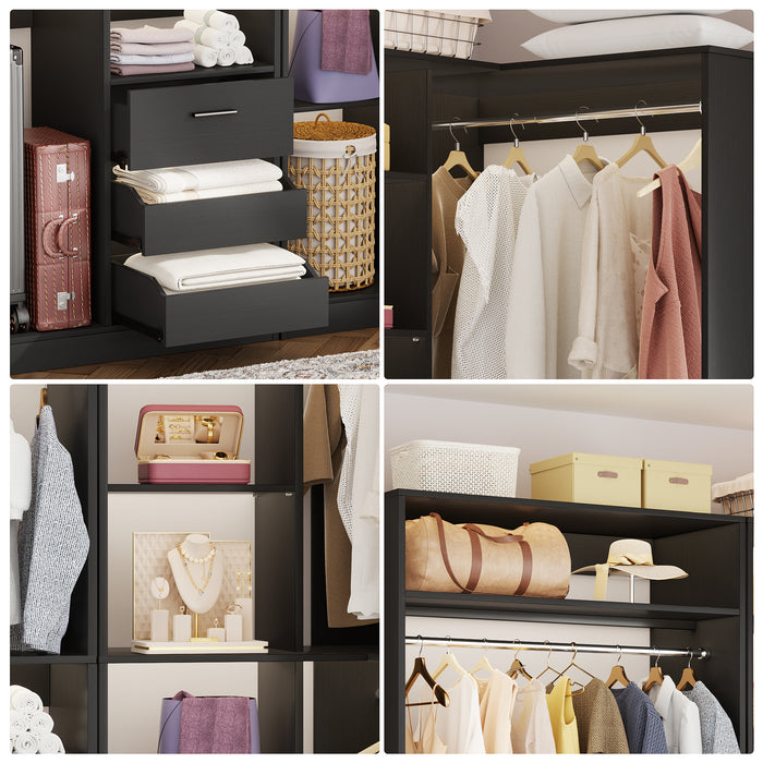 72" Closet System With 3 Drawers, 3 Long Rods And 1 Short Rod