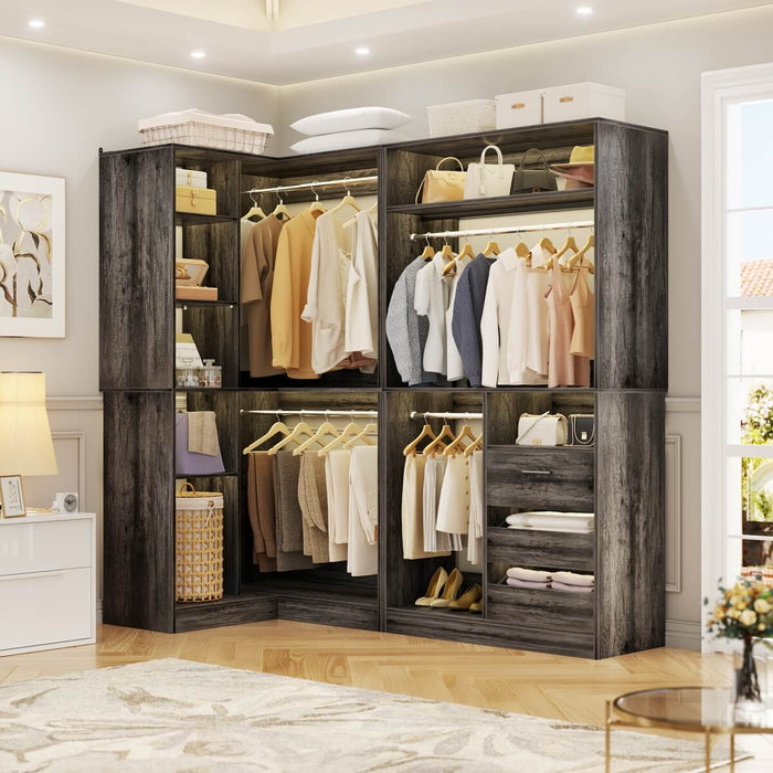 72" Closet System With 3 Drawers, 3 Long Rods And 1 Short Rod