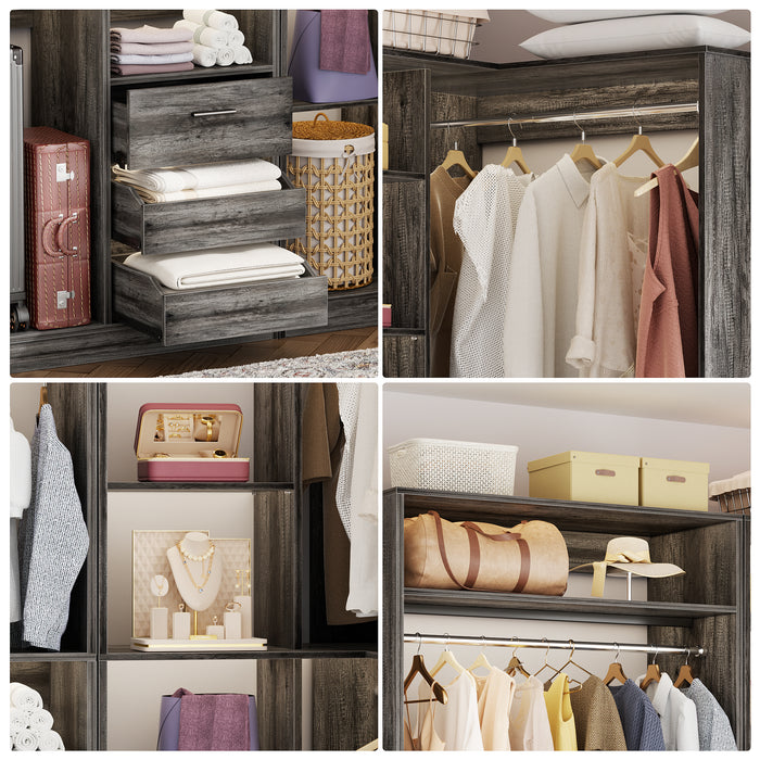 72" Closet System With 3 Drawers, 3 Long Rods And 1 Short Rod