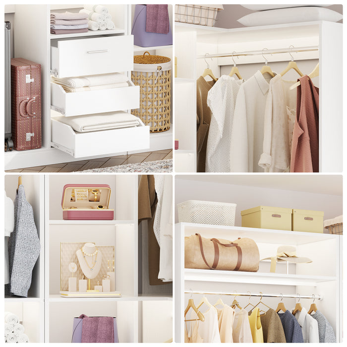 72" Closet System With 3 Drawers, 3 Long Rods And 1 Short Rod