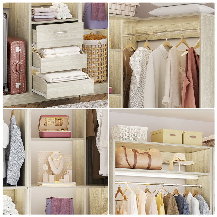 72" Closet System With 3 Drawers, 3 Long Rods And 1 Short Rod