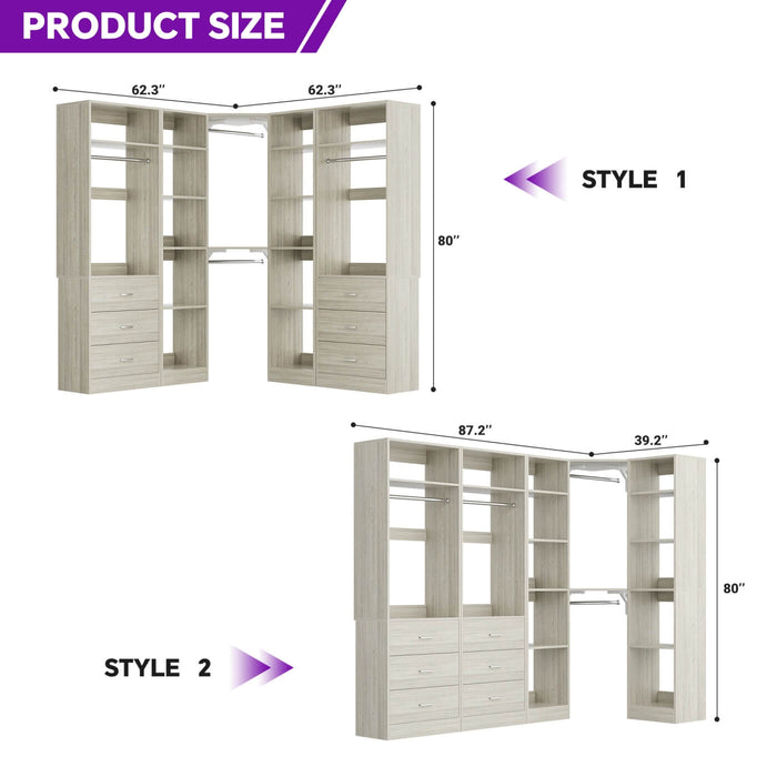 Heavy Duty Corner Closet Organizer System with 6 Drawers and 16 Shelves
