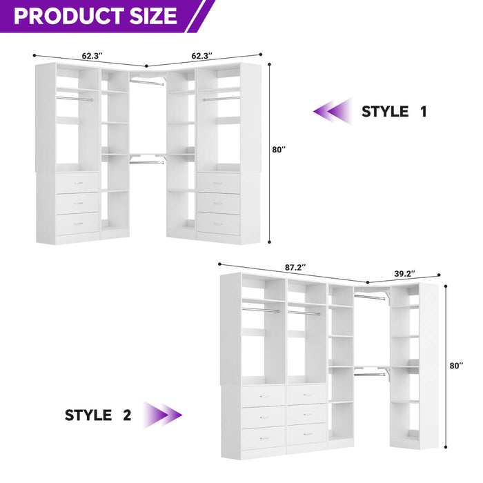 Heavy Duty Corner Closet Organizer System with 6 Drawers and 16 Shelves