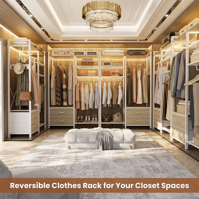 78.7'' Clothes Rack for Hanging Clothes, with 2 Drawers, Shoe Racks, and Storage Shelves