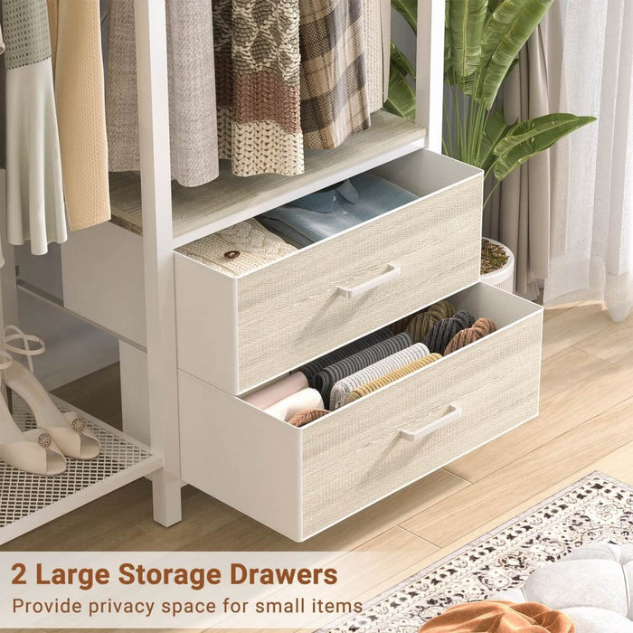 78.7'' Clothes Rack for Hanging Clothes, with 2 Drawers, Shoe Racks, and Storage Shelves