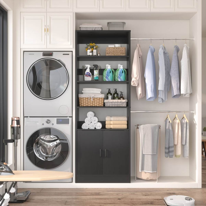 96 Inch Walk in Closet System with Hanging Rods and Storage Cabinet