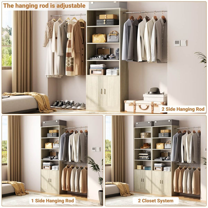 96 Inch Walk in Closet System with Hanging Rods and Storage Cabinet