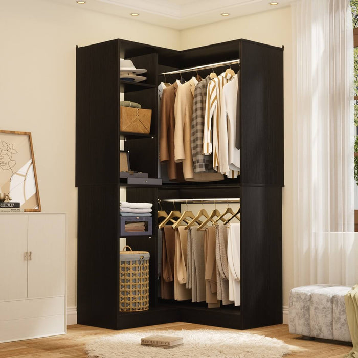 36'' Corner Closet System with 2 Hanging Rods & 5 Storage Shelves, Versatile Storage