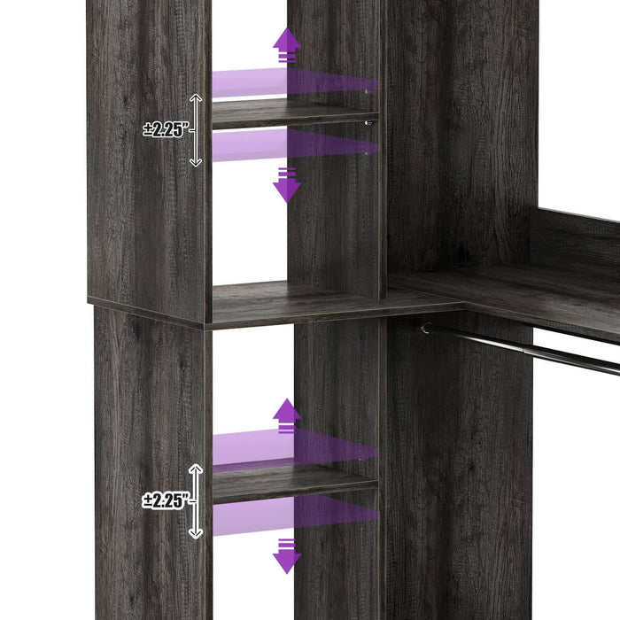 36'' Corner Closet System with 2 Hanging Rods & 5 Storage Shelves, Versatile Storage