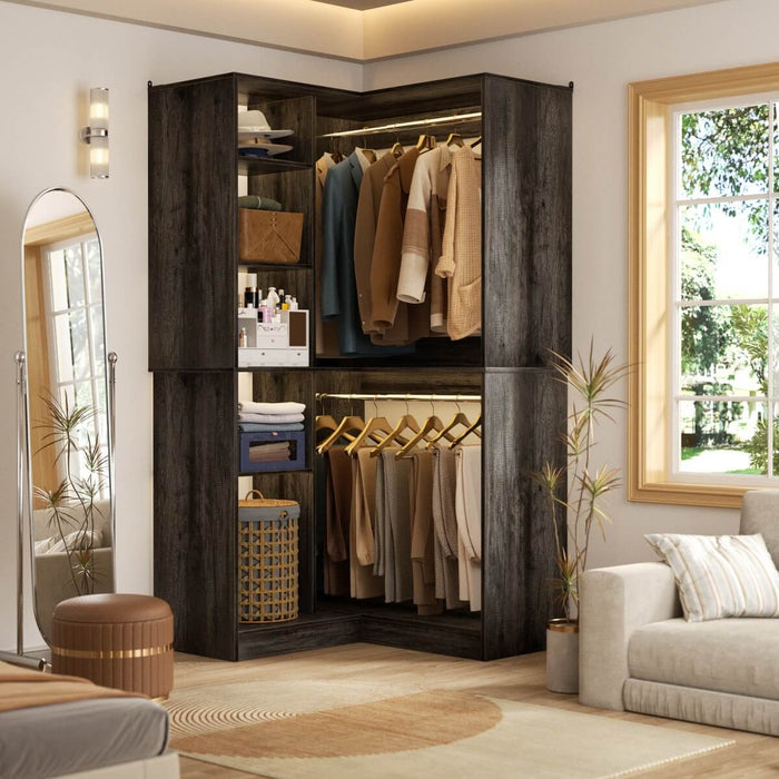 36'' Corner Closet System with 2 Hanging Rods & 5 Storage Shelves, Versatile Storage
