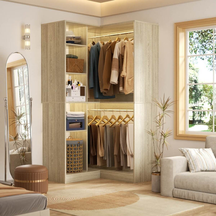 36'' Corner Closet System with 2 Hanging Rods & 5 Storage Shelves, Versatile Storage
