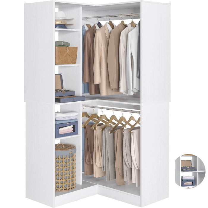 36'' Corner Closet System with 2 Hanging Rods & 5 Storage Shelves, Versatile Storage