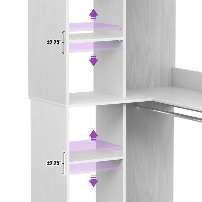 36'' Corner Closet System with 2 Hanging Rods & 5 Storage Shelves, Versatile Storage